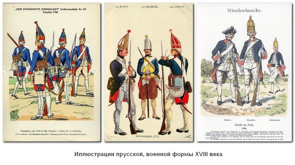 Иллюстрации прусской, военной формы XVIII века