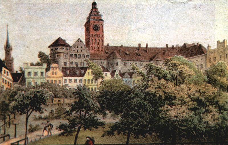 цветная гравюра середины XIX века, вид на городской дворец в Кёнигсберге