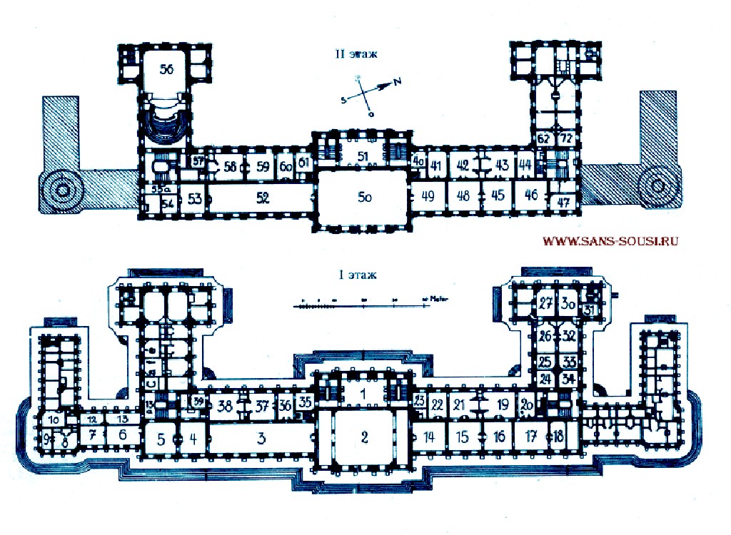  Плановый чертёж помещений Нового дворца в Потсдаме