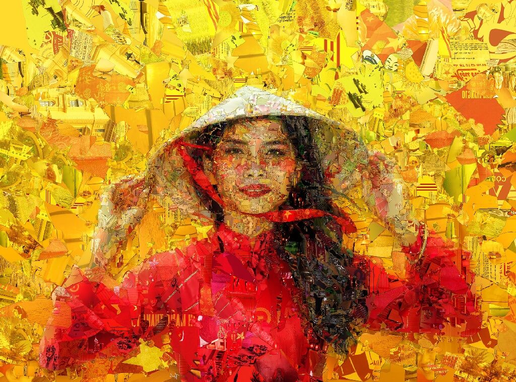 Мозаичная портретная иллюстрация вьетнамской девушки
